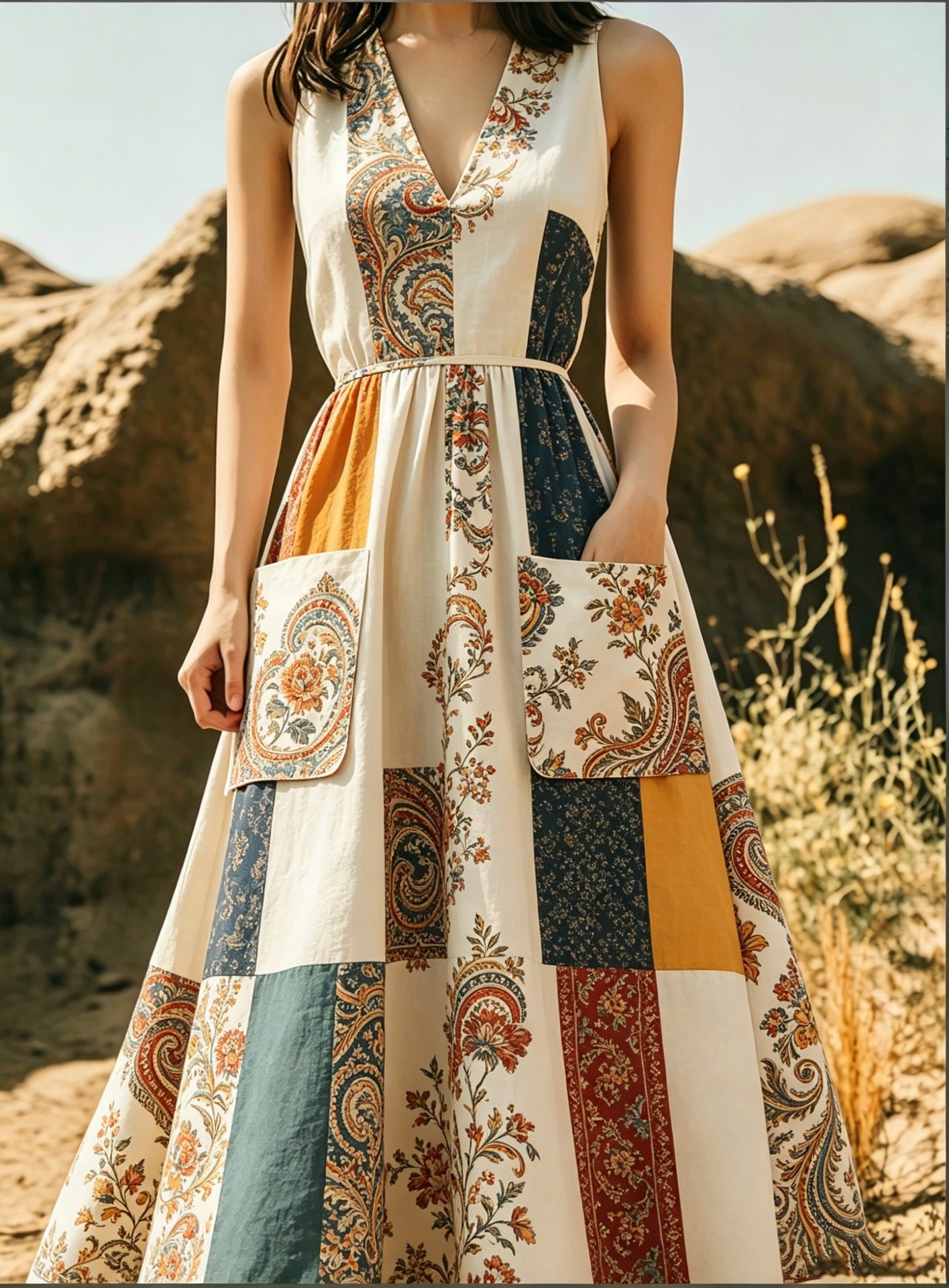 Figurbetontes A-Linien Maxikleid mit V-Ausschnitt