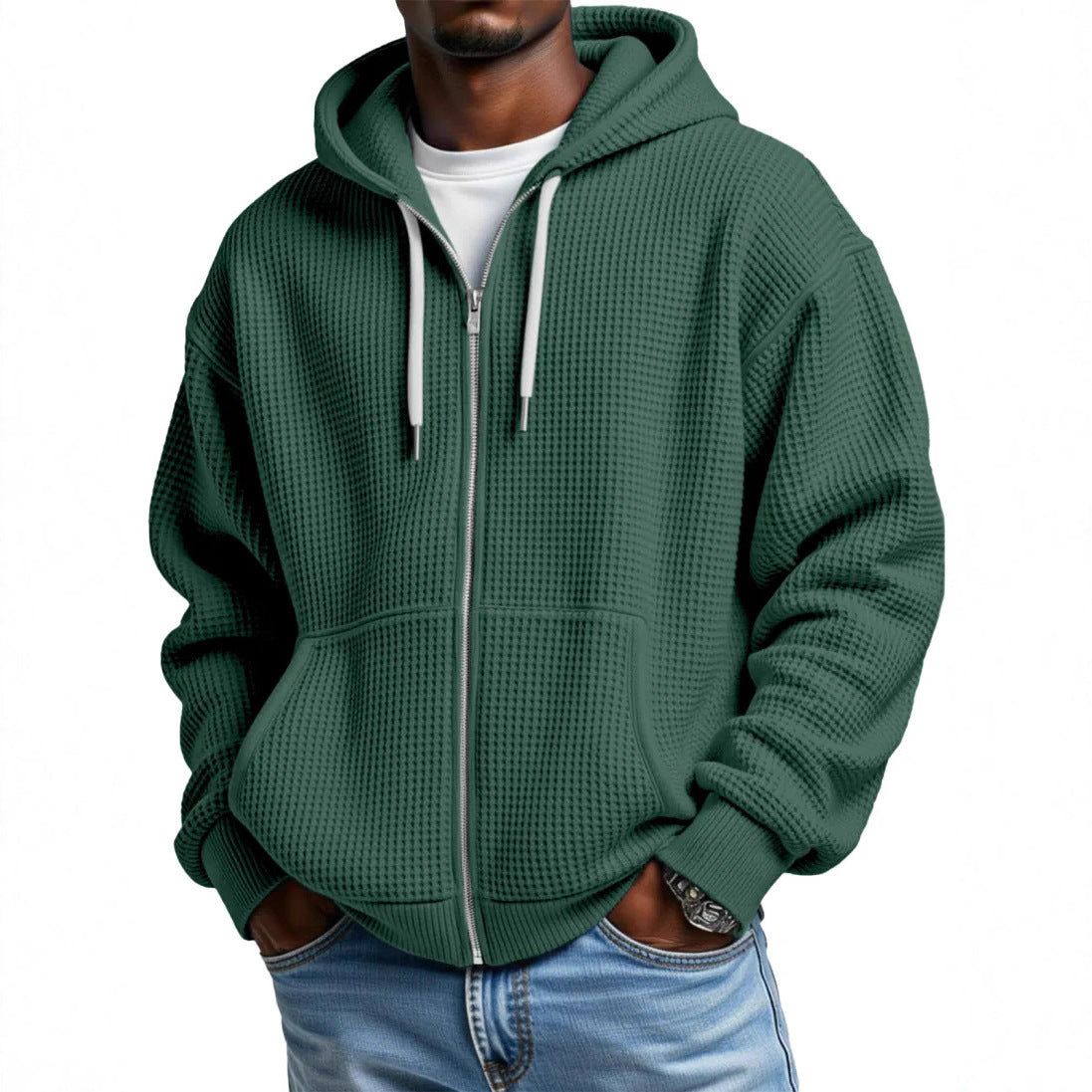 Herren Loose-Fit Kapuzenjacke Waffelpiqué | LuxeStyle