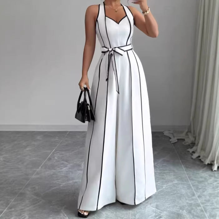 Gestreifter ärmelloser Jumpsuit mit weitem Bein