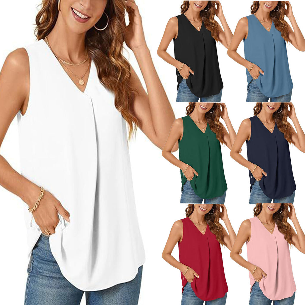 Ärmelloses V-Neck Top in Unifarben