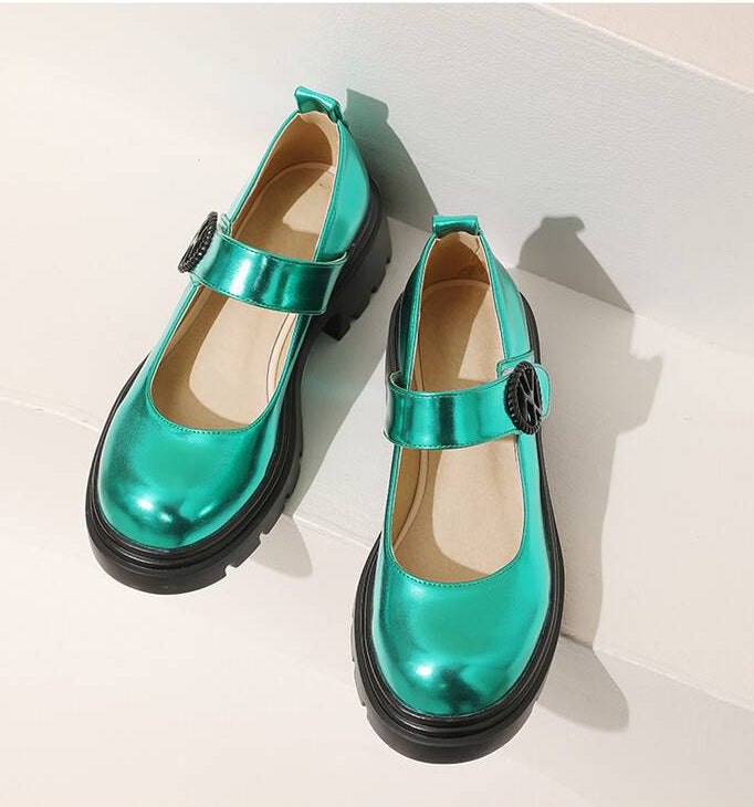 Chunky-Heel Plateau Mary Jane Lackleder Schuhe