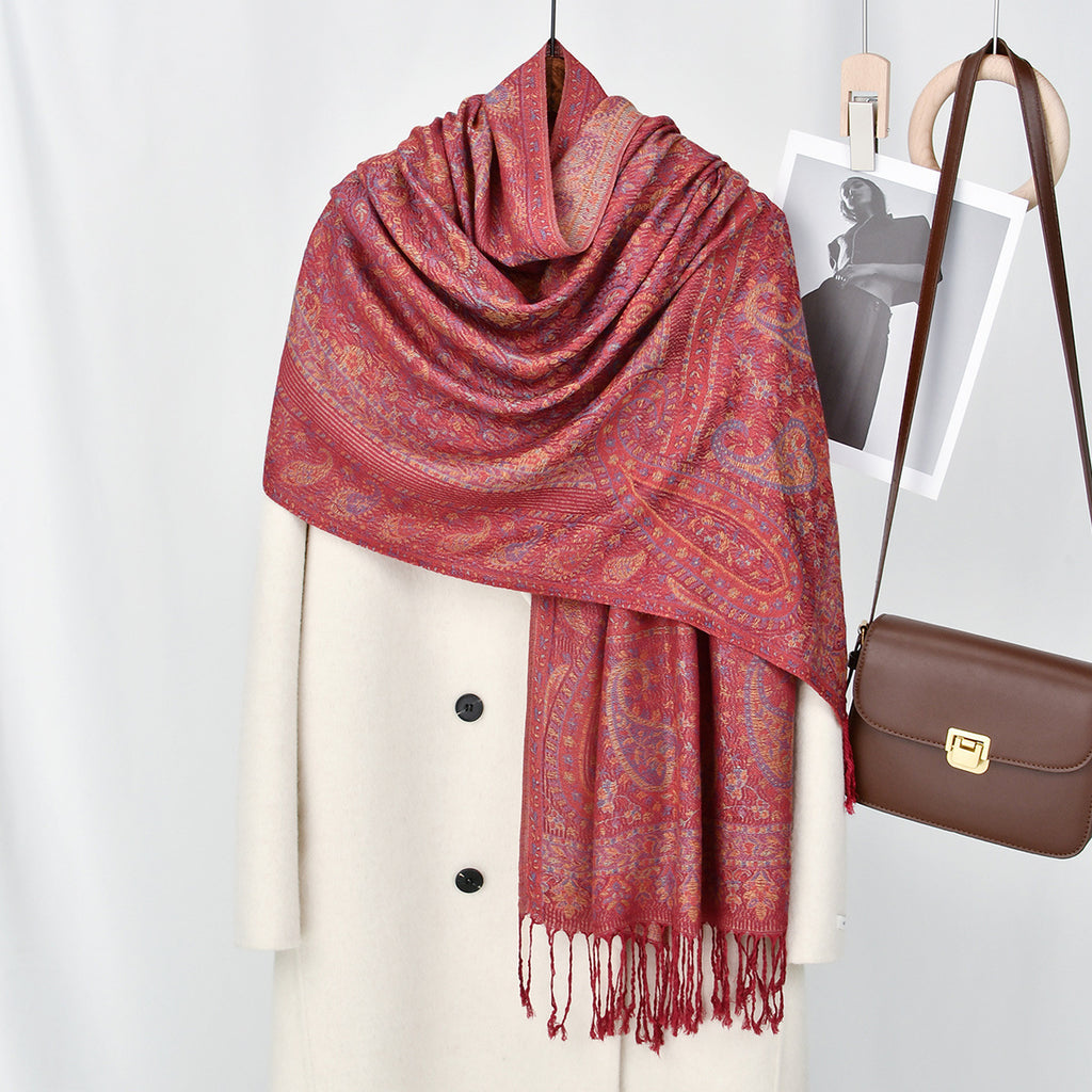 Cashew-Jacquard-Schal mit Quasten