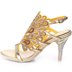 Stiletto-Sandalen mit Strass und Blumenmuster – Bild 6 | LuxeStyle