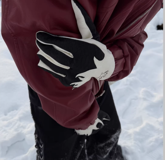 Winterhandschuhe aus Schafsleder mit Krokoprägung