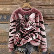 Weihnachts-Katze Crew-Neck Pullover Damen
