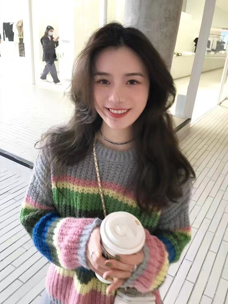 Regenbogen-Mohair-Pullover