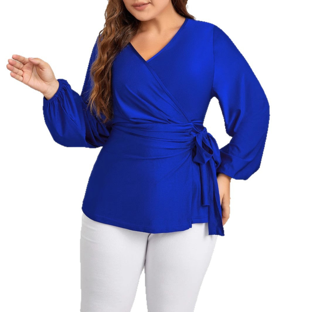 Elegantes V-Neck Langarmshirt mit Schnürung