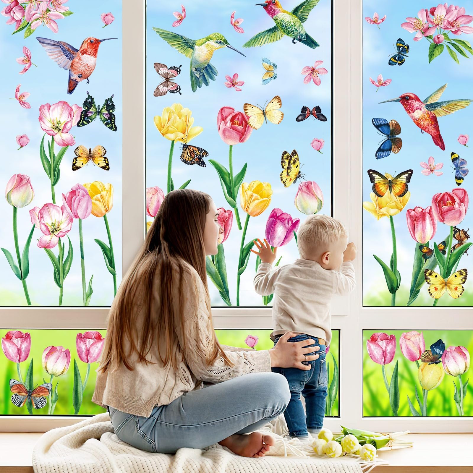 Frühlingshafte Fensterbilder, selbstklebend