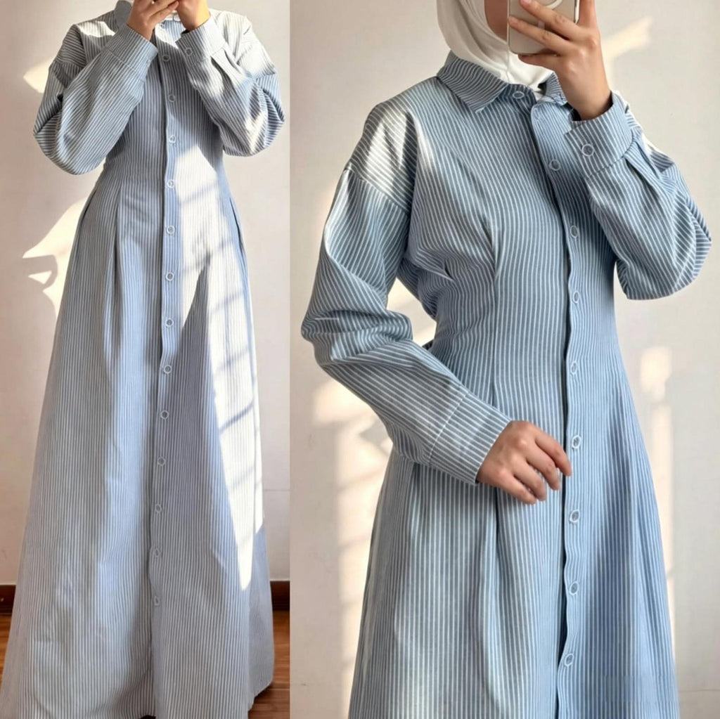 Gestreiftes Langarm-Hemdblusenkleid