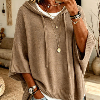 Hooded Drawstring Sweater aus Strick