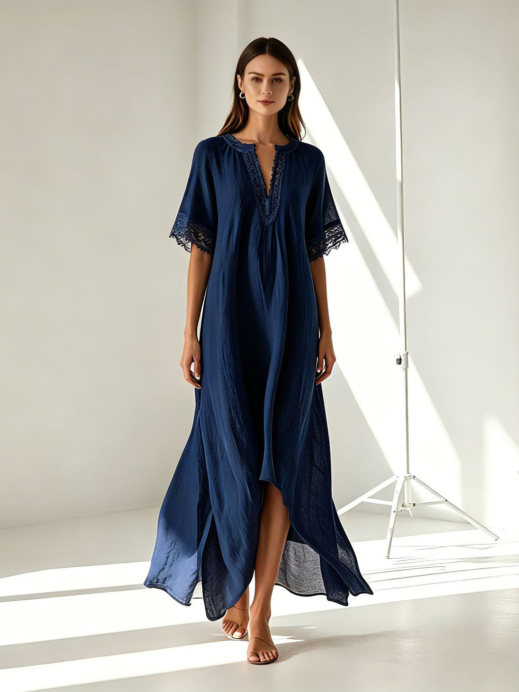 Boho Midi-Kleid mit V-Ausschnitt & Schlitz – Bild 8 | LuxeStyle