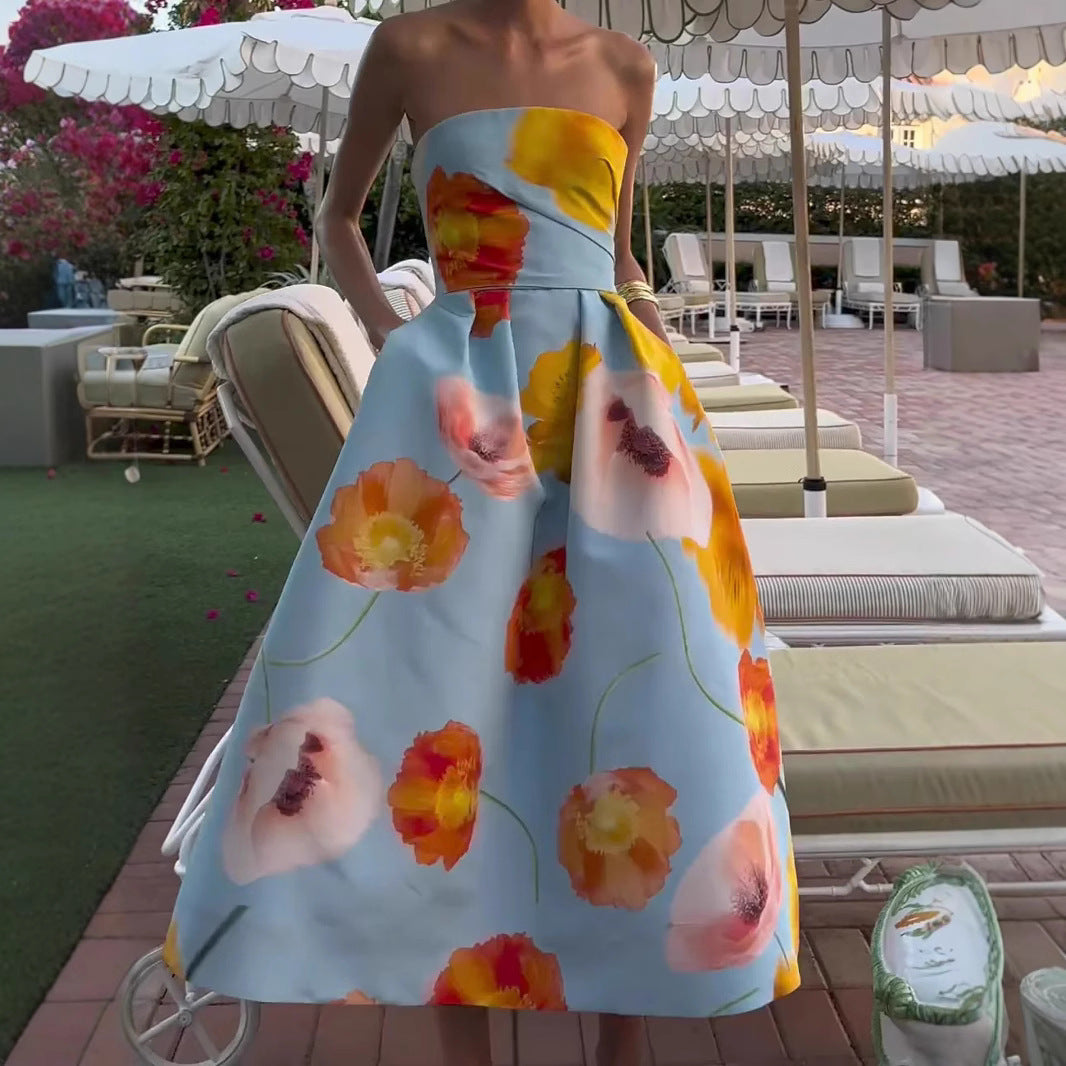 Ärmelloses Abendkleid mit Blumenprint