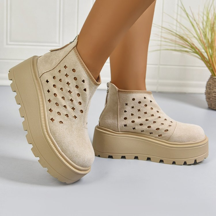 Perforierte Plateau-Ankle Boots