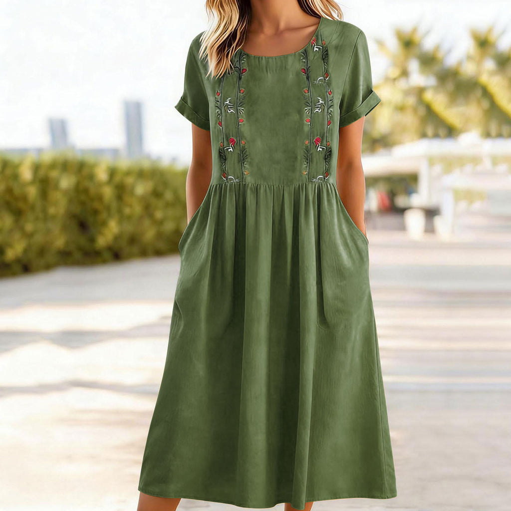 Besticktes Baumwoll-Leinen Trägerkleid – Bild 4 | LuxeStyle