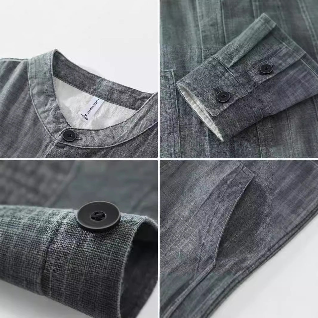 Herren Leinenhemd mit Stehkragen | LuxeStyle