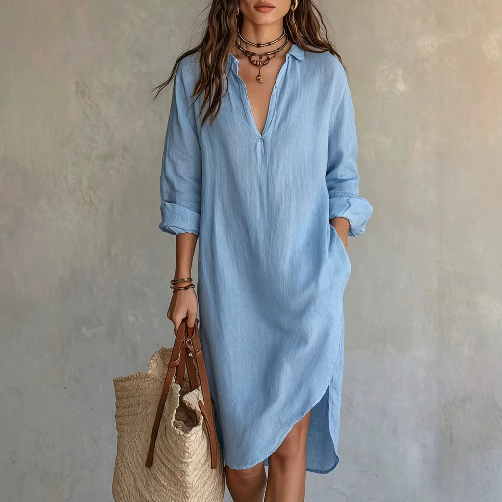 Leinen-Bluse Kleid mit Schlitz
