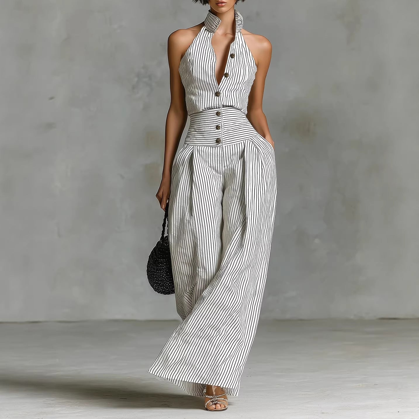 Eleganter ärmelloser Jumpsuit mit weitem Bein