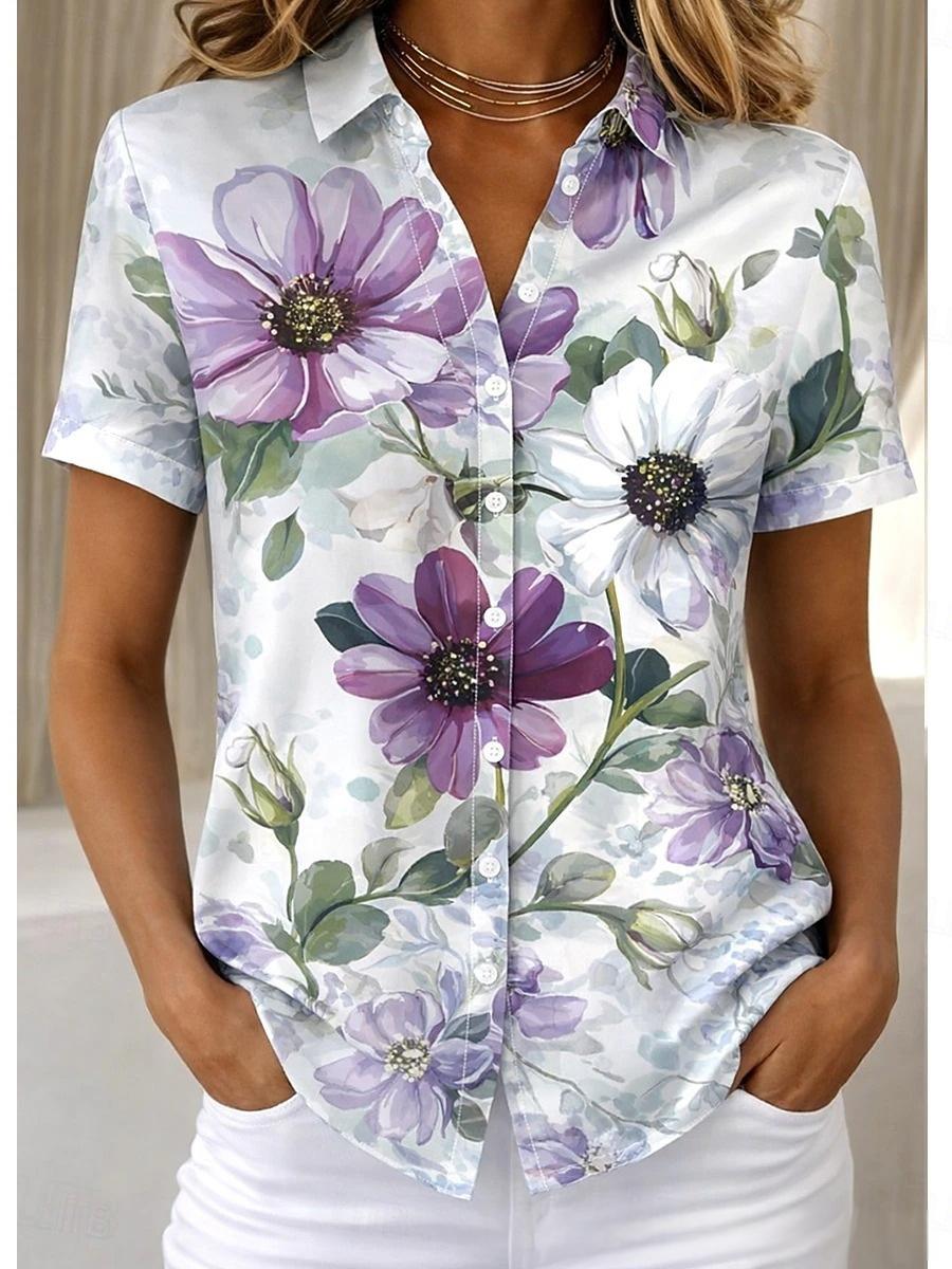 Gestreifte Retro-Bluse mit Blumenmuster