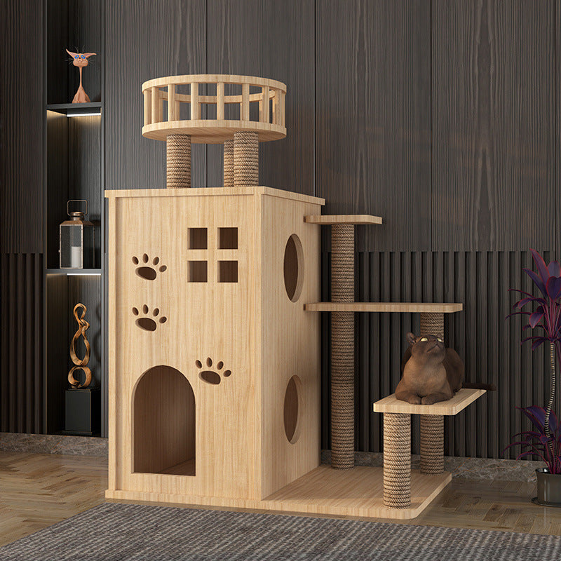 Holz-Katzenbaum mit integriertem Katzenbett