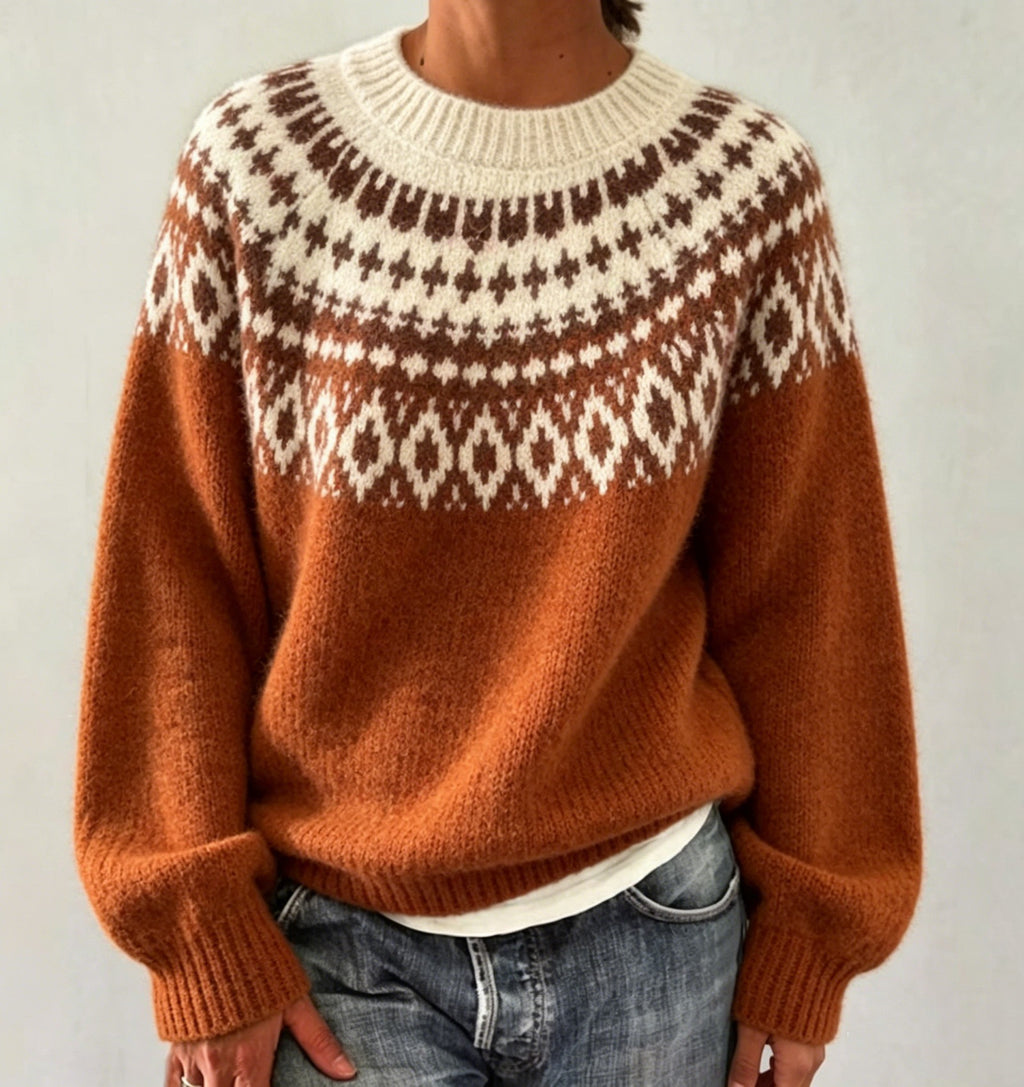 Rundhals-Pullover mit Farbblock-Design