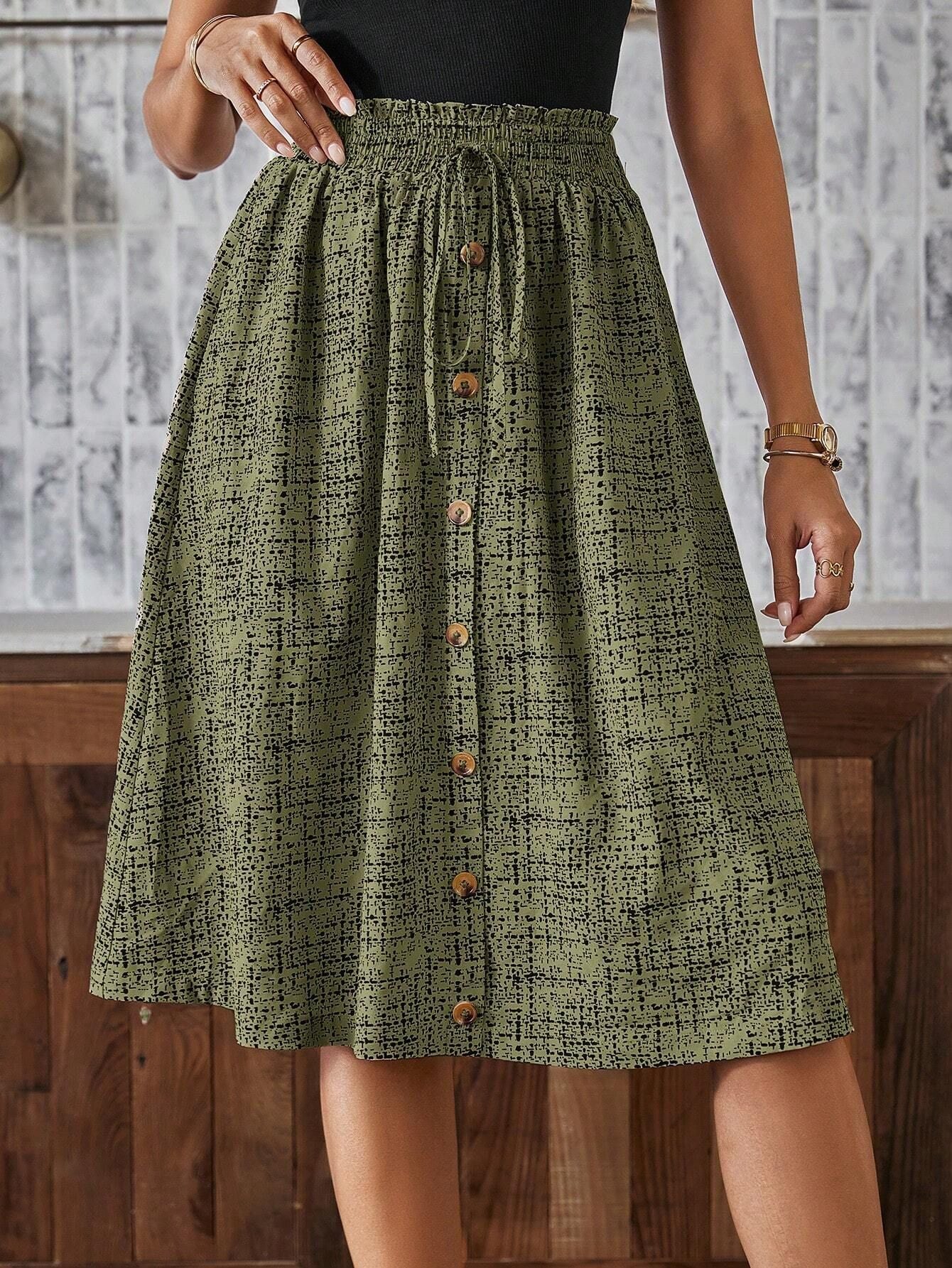 Midi-Rock mit Print und Knopfleiste