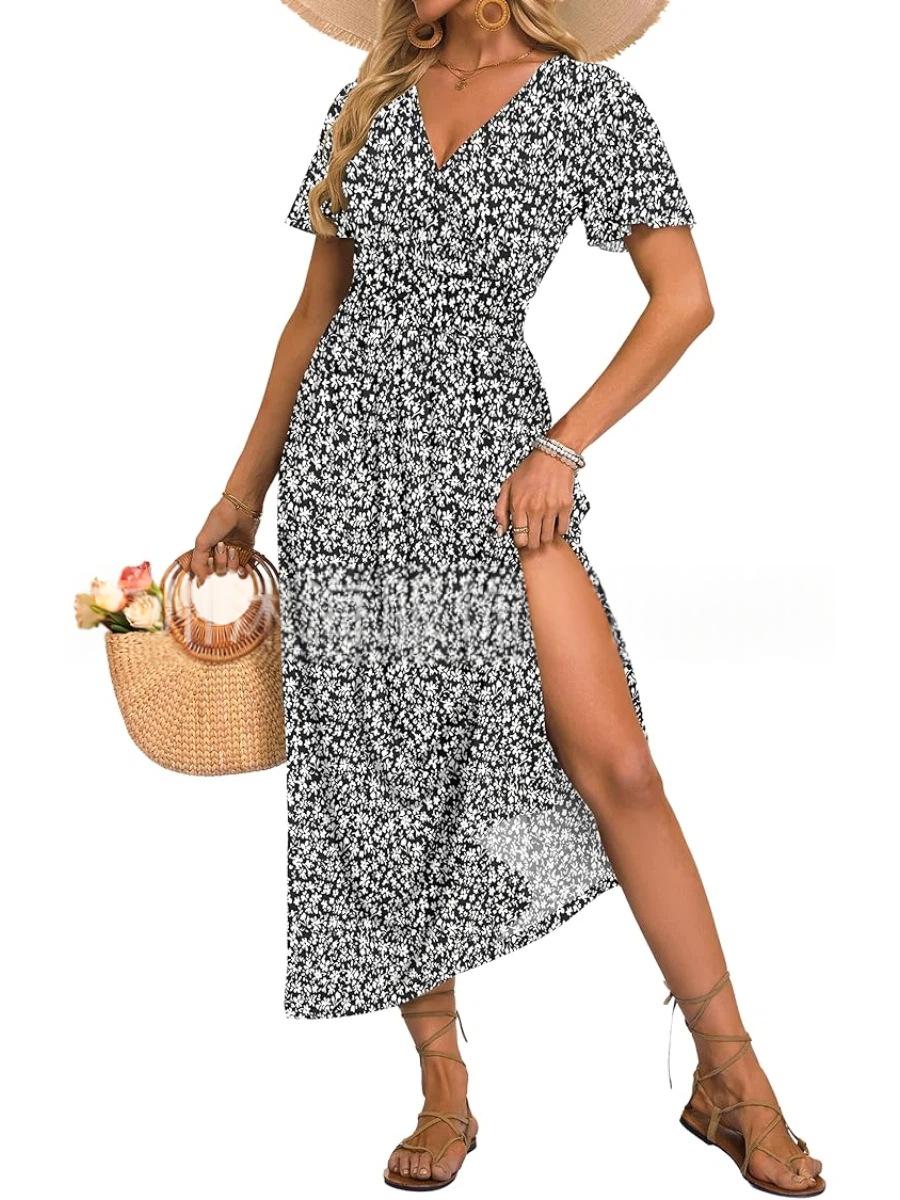 Tailliertes A-Linien Blumenkleid mit Schlitz