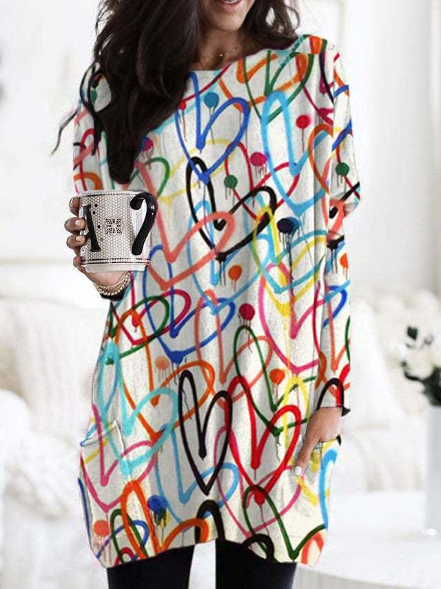 Midikleid im Picasso-Stil mit asymmetrischem Saum