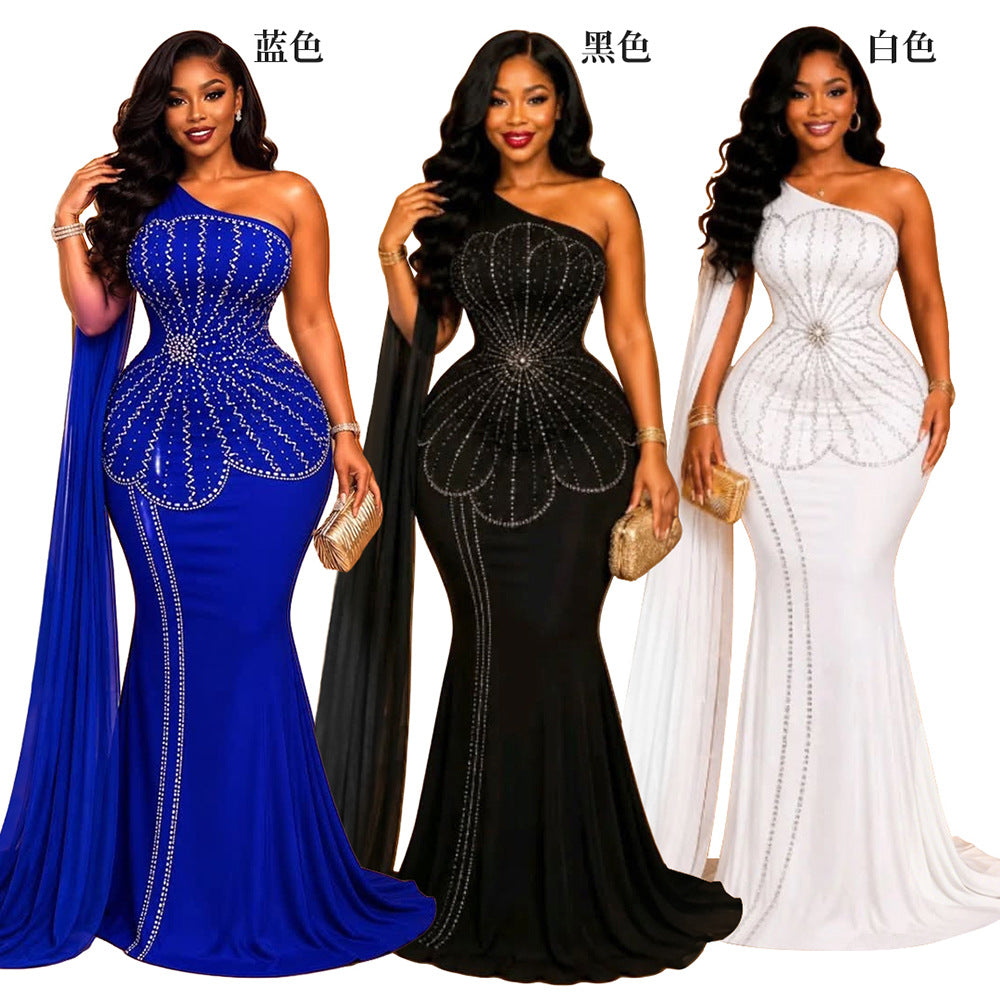 Elegantes Off-Shoulder Gabardine Maxikleid