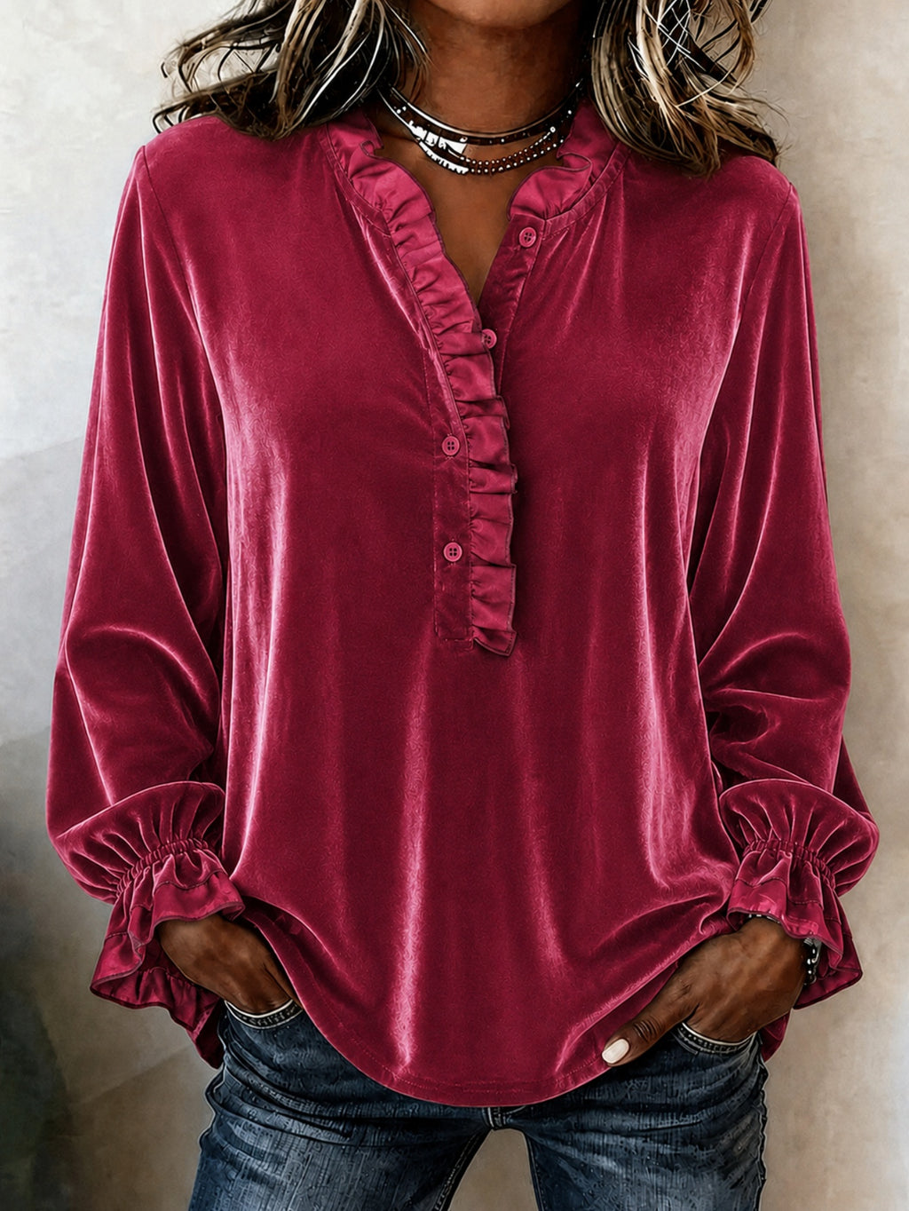 Samt Langarmshirt für Damen