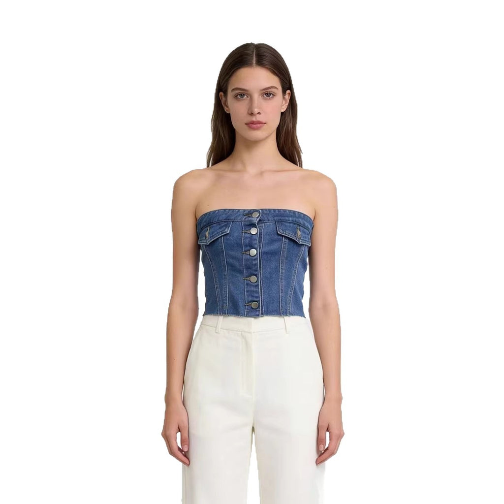 Damen Slim-Fit Denim Tube Top