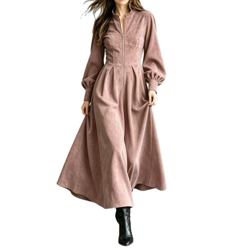 Midikleid mit Laternenärmeln und Reissverschluss