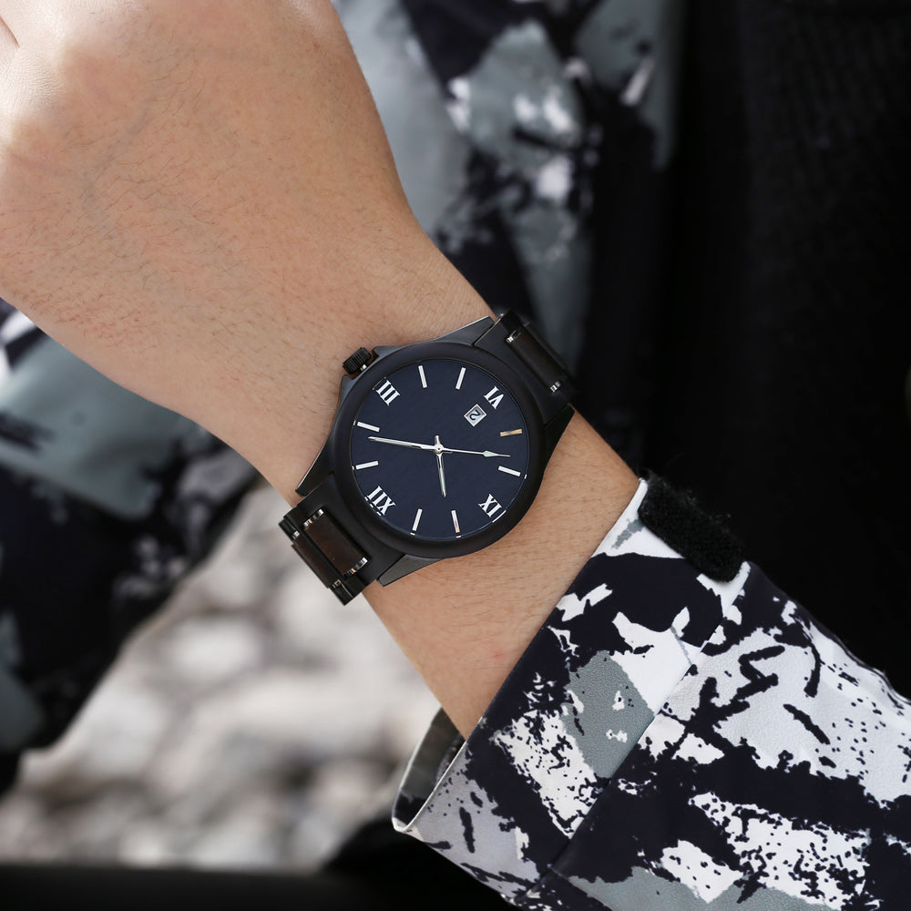 Herren Quarzuhr Sandelholz Schwarz – Bild 2 | LuxeStyle