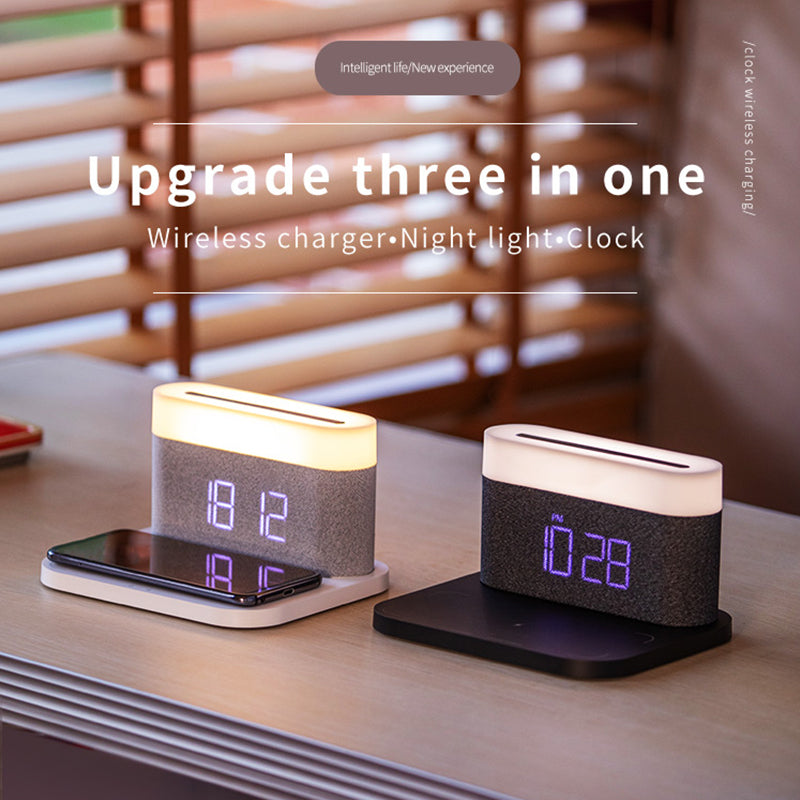 Kabelloses Ladegerät mit Uhr, Nacht- und Tischlampe
