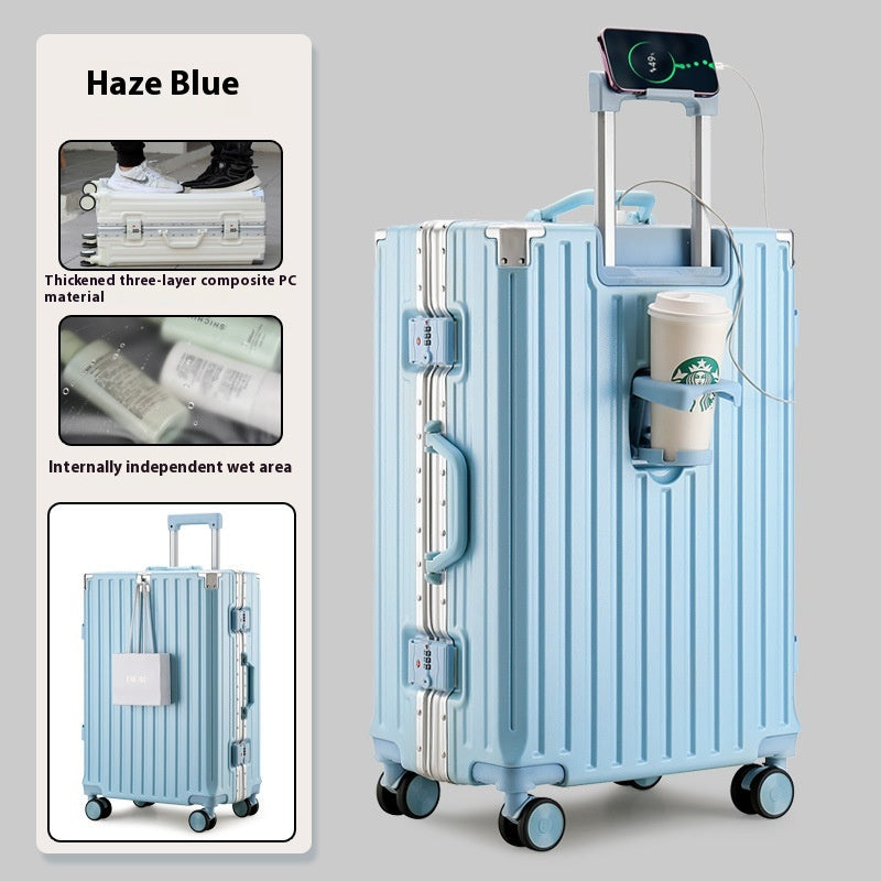 Reisekoffer mit Aluminiumrahmen und Becherhalter