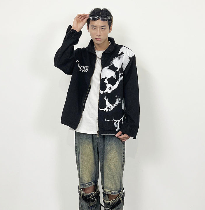Jeansjacke mit Totenkopf-Stickerei | LuxeStyle