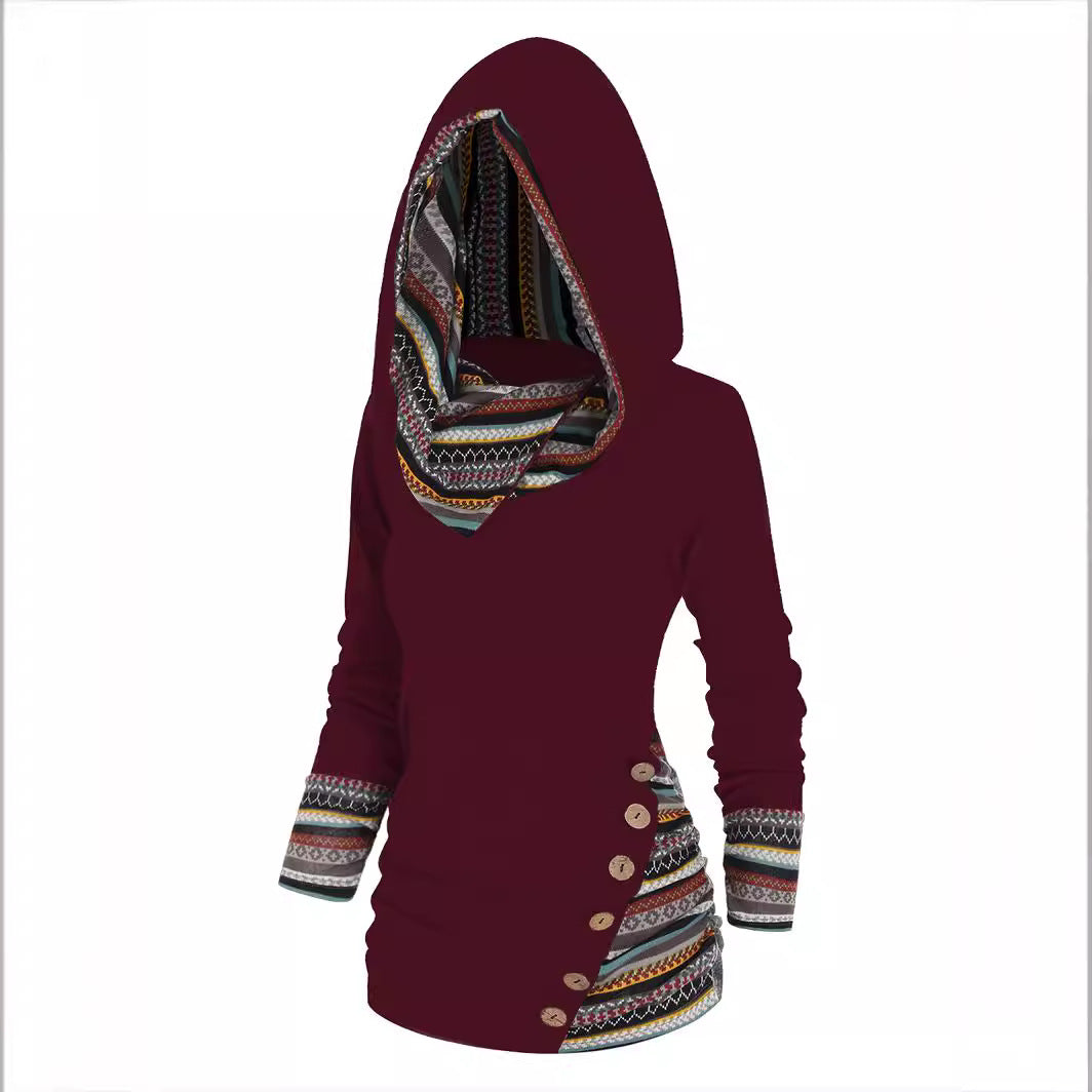 Strick-Hoodie mit Geometrie- und Streifenmuster