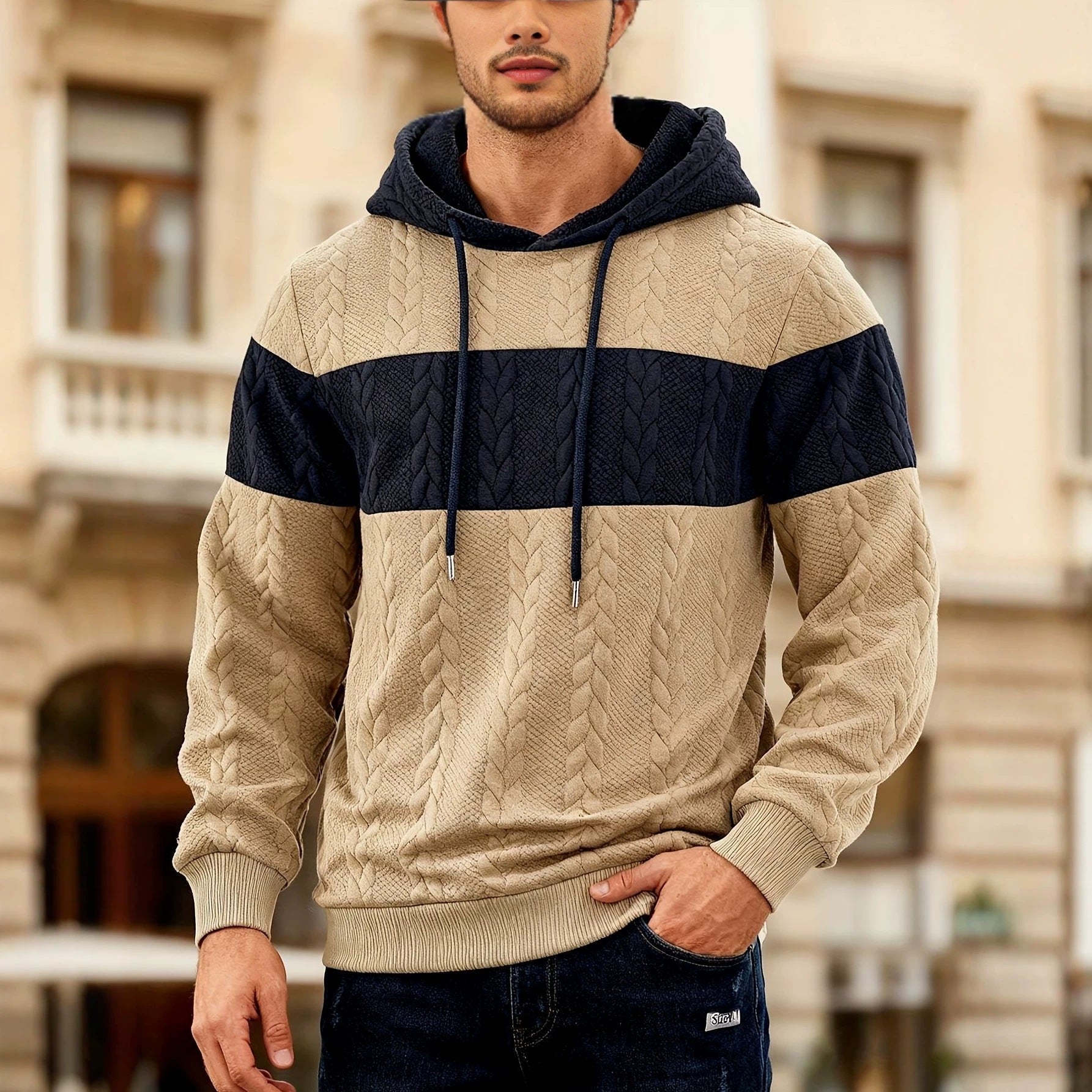 Herren Sweatshirt mit Farbfeldern und Jacquard-Wirkung