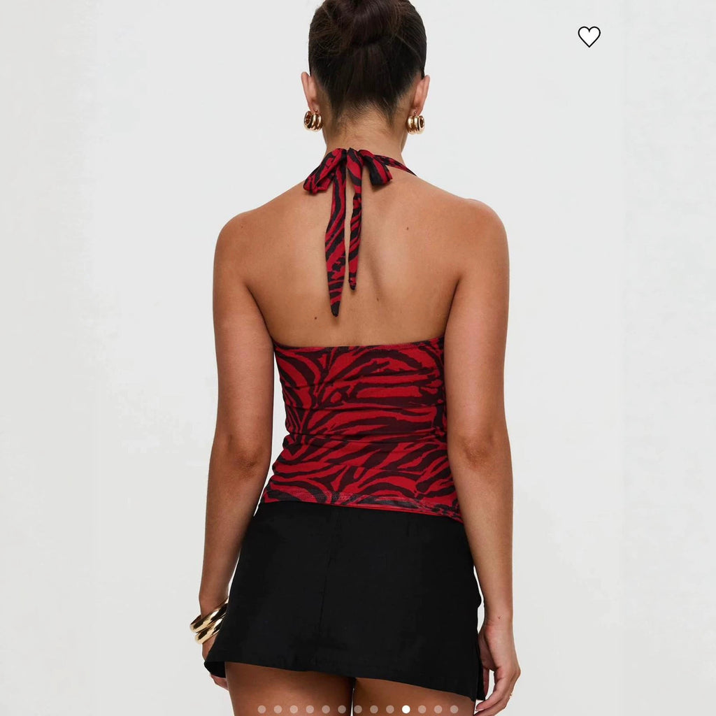 Damen Halterneck Crop Top mit 3D-Print