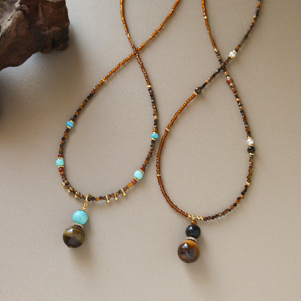 Tigeraugen-Perlenkette mit Turquoise-Anhänger – Bild 6 | LuxeStyle