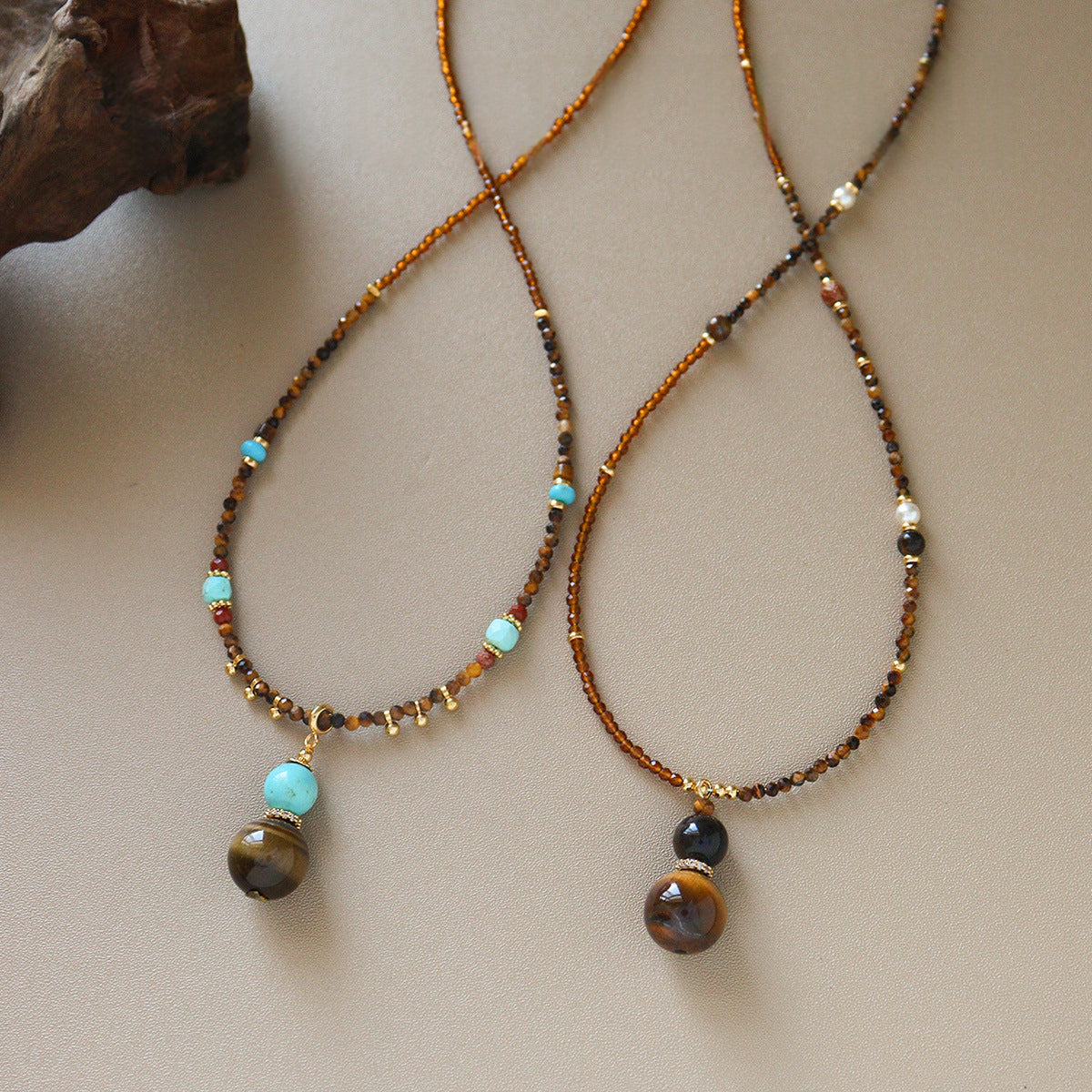 Tigeraugen-Perlenkette mit Turquoise-Anhänger – Bild 6 | LuxeStyle