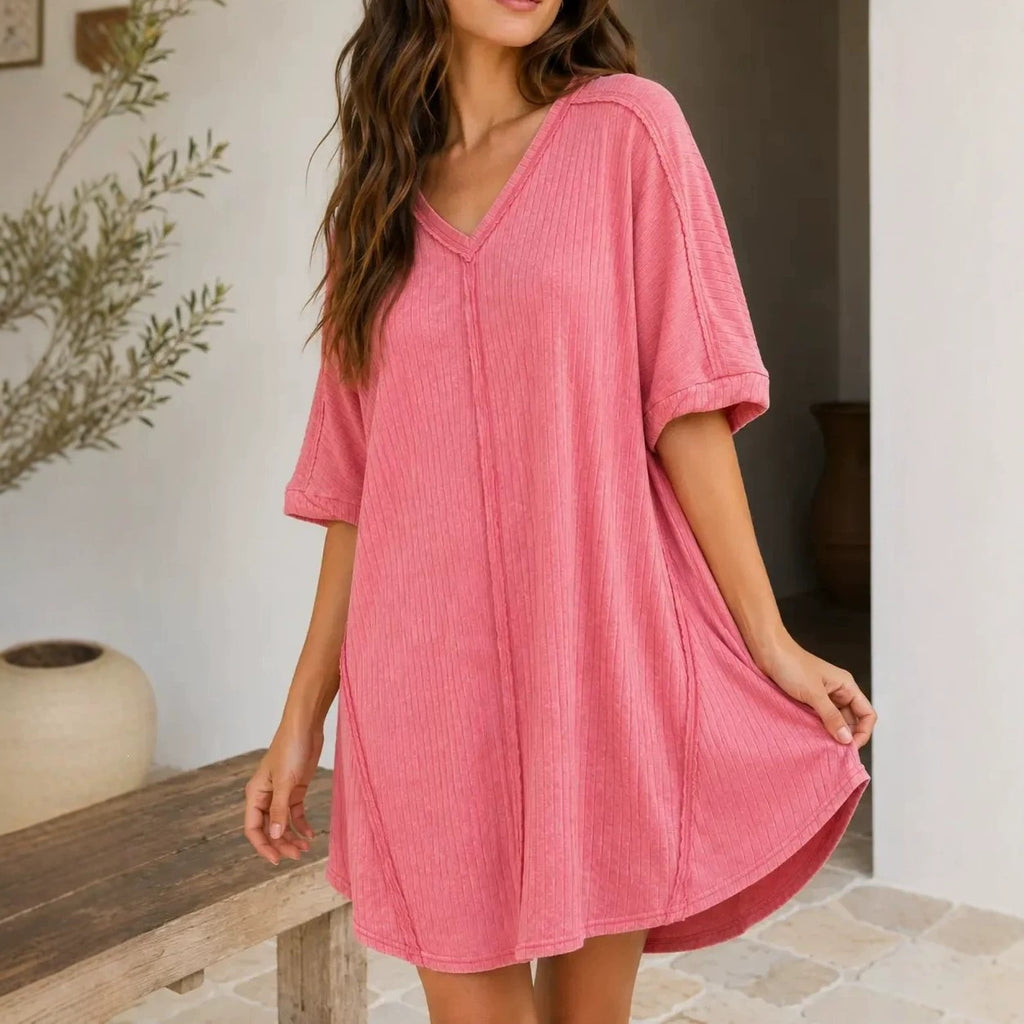 Kurzes V-Neck Kleid im Loose-Fit – Bild 2 | LuxeStyle