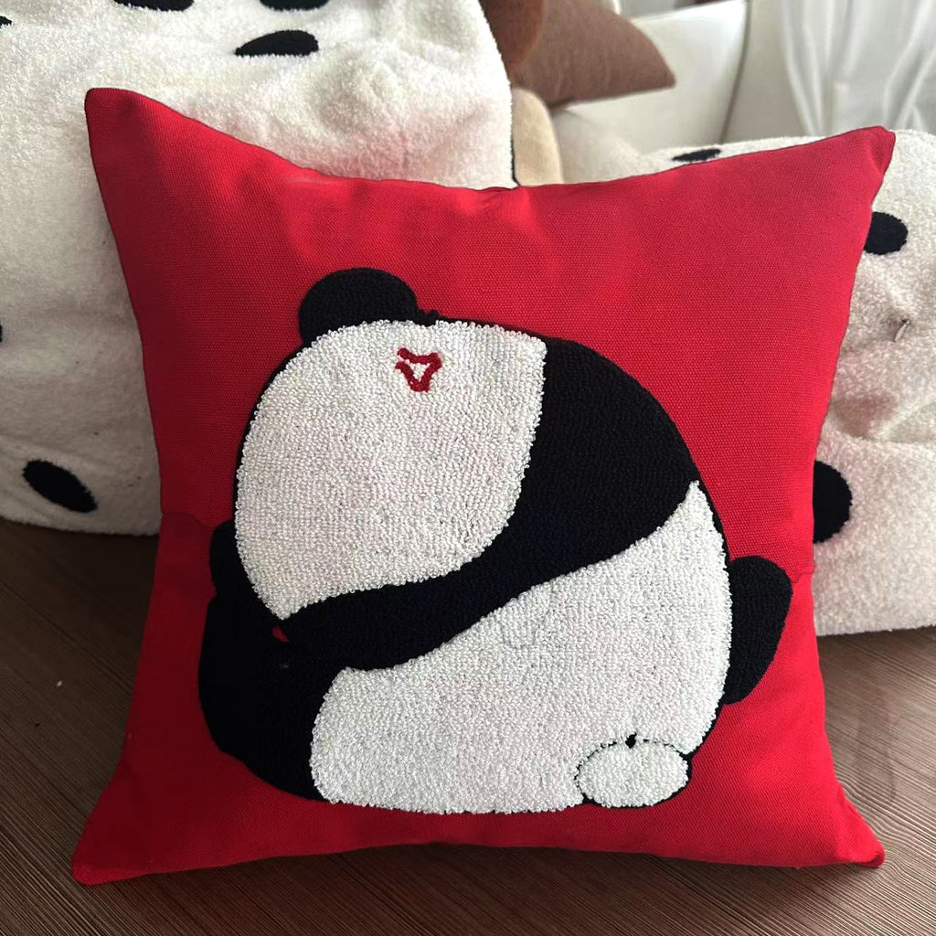 Tierisches Stickkissen aus Baumwoll-Canvas