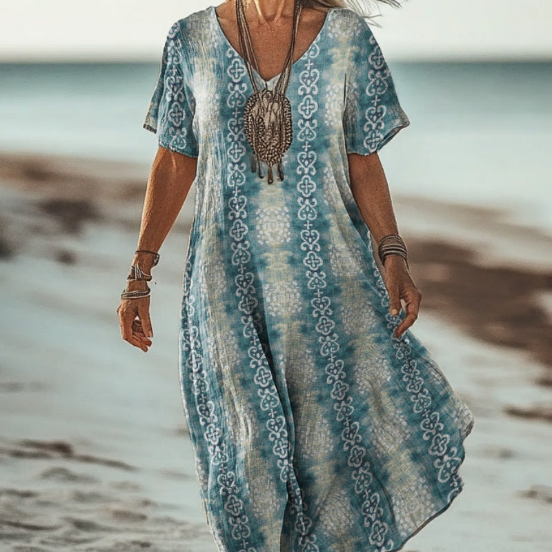 Blumiges A-Linien Kleid mit V-Ausschnitt – Bild 2 | LuxeStyle