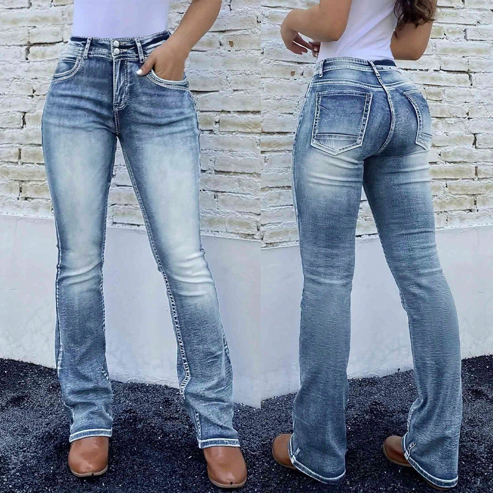 Retro Jeans mit Stretch und Stickerei