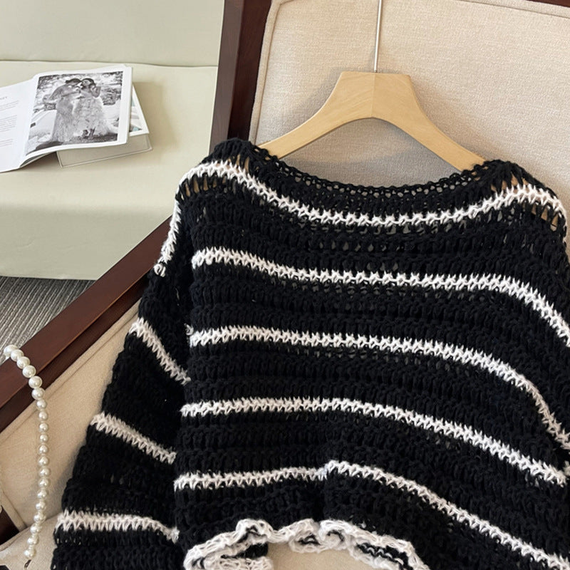 Gestreifter Strickpullover mit weiten Ärmeln – Ansicht 4