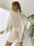 Strandkleid Langarm Strick Hollow Out