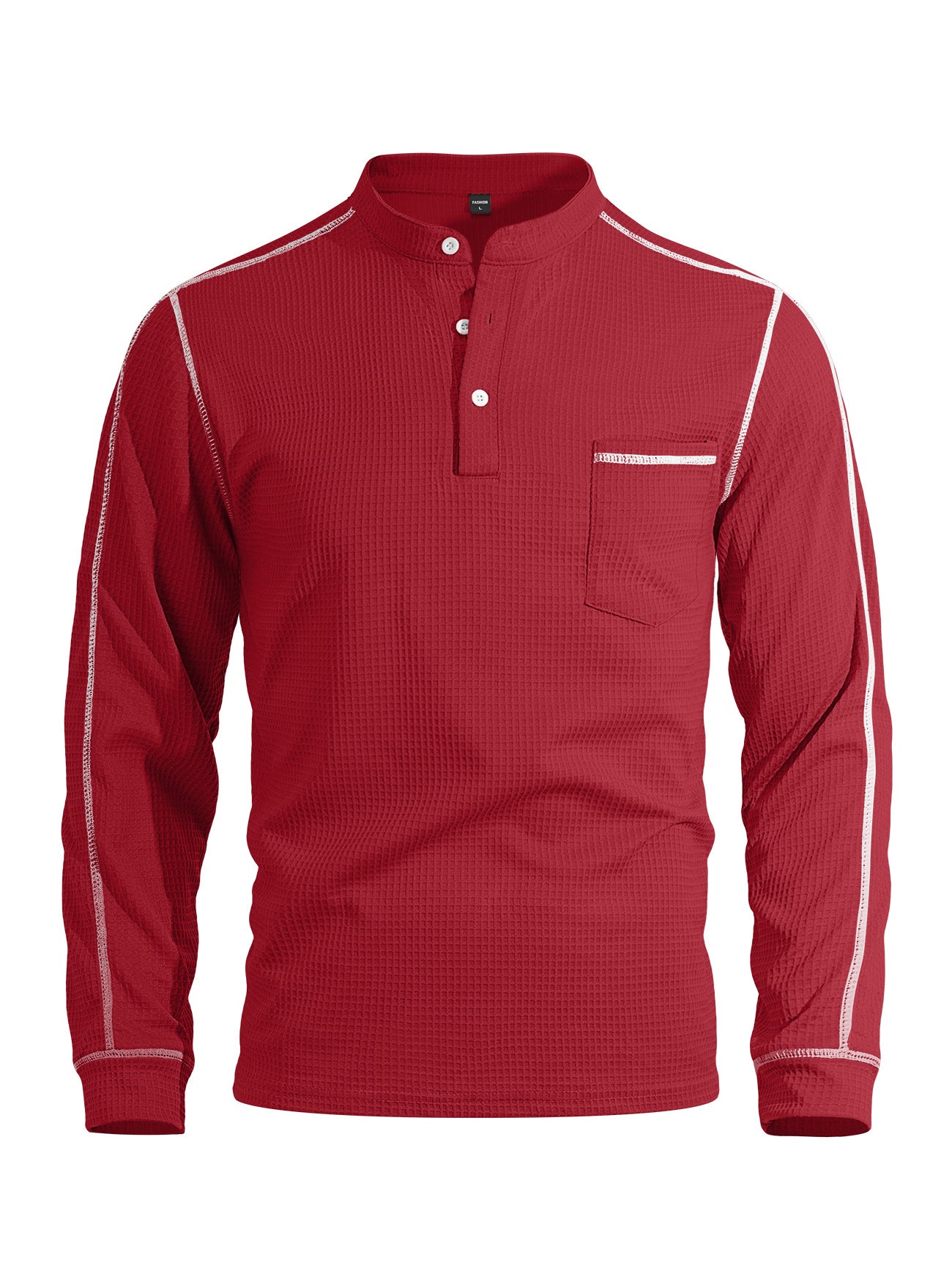 Herren Waffle Henley Langarm-Polo – Ansicht 3