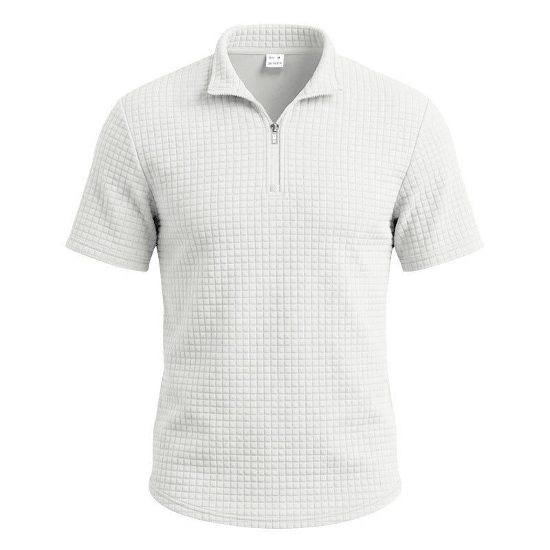 Herren Jacquard Plaid Polo-Shirt Weit geschnitten Stehkragen Kurzarm