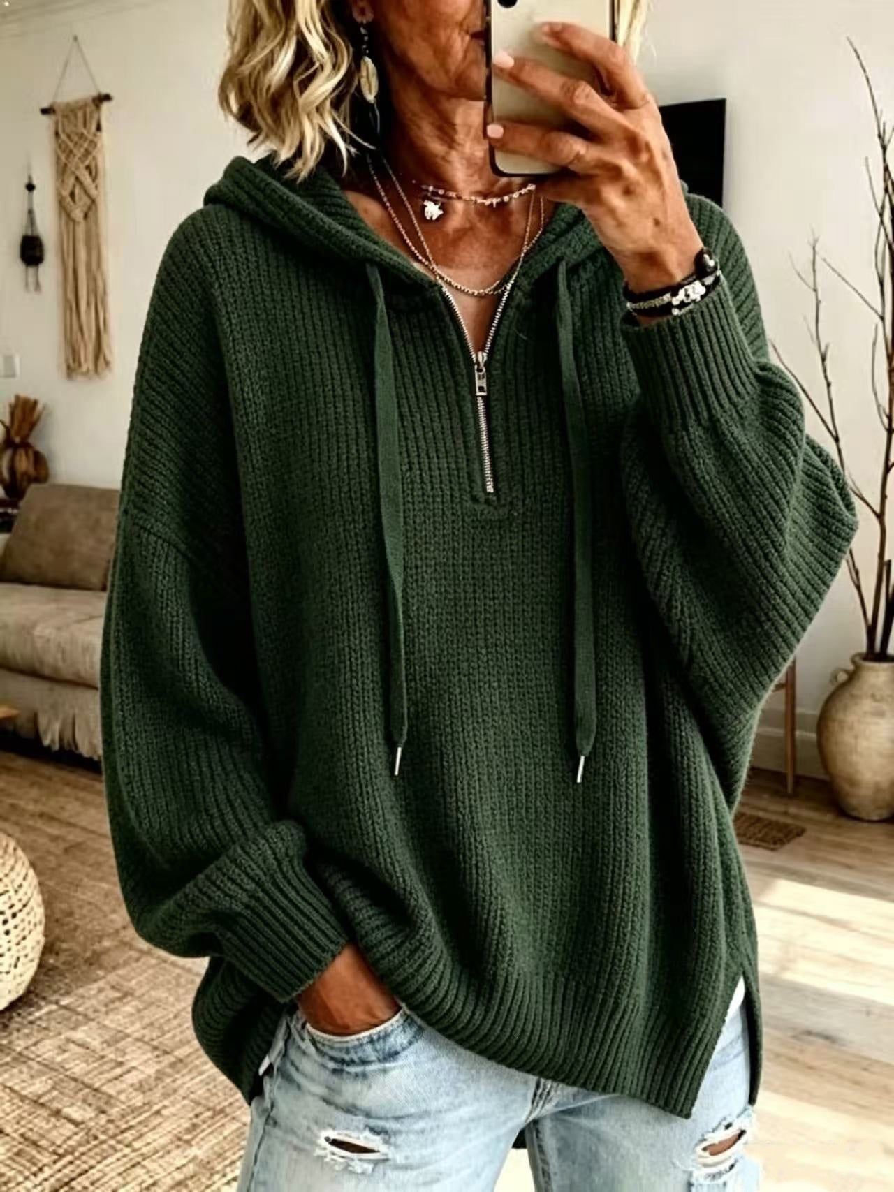 Gestreifter Half-Zip Pullover mit Stehkragen