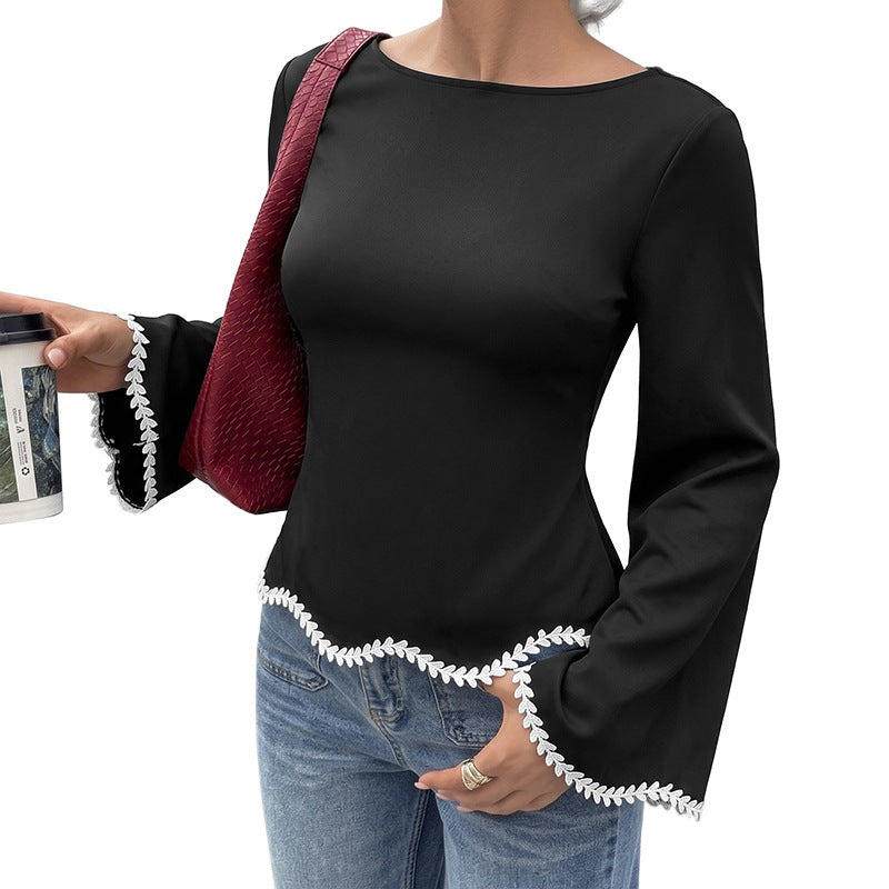 Elegante A-Linien Bluse mit Spitze und Blumenmuster